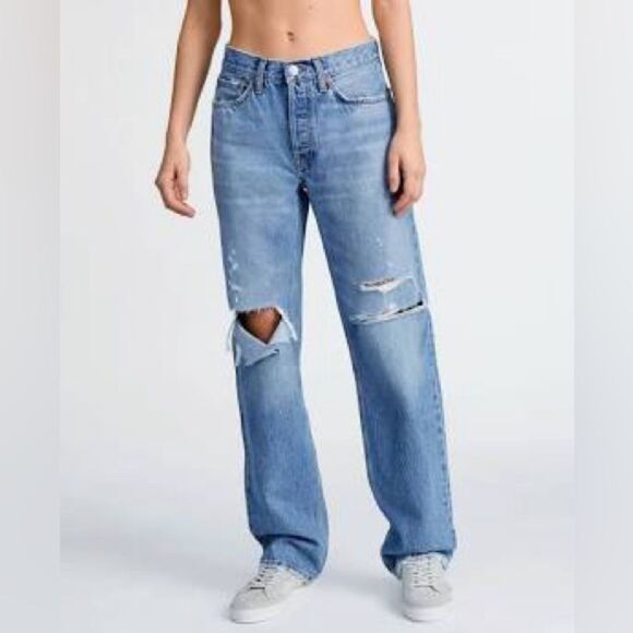 RE/DONE 90"s Comfy Jeans Ripped Distressed Button Fly High Rise Size 28 - Picture 1 of 9